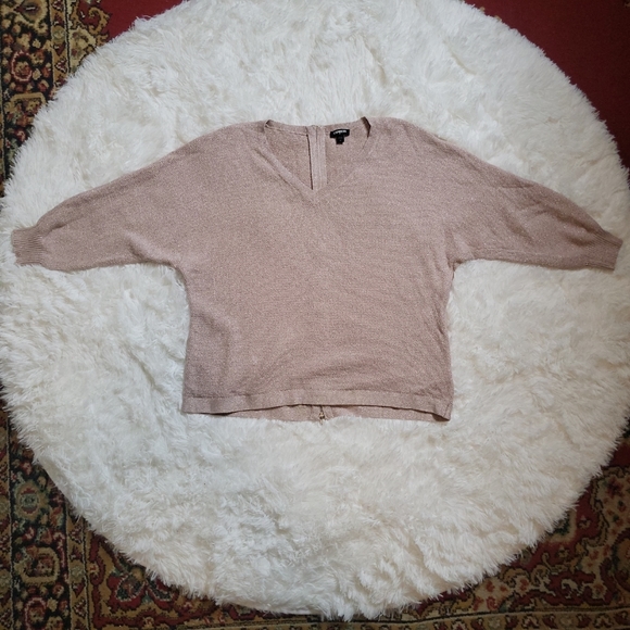 *SOLD* Express Blush Pink Metallic Shimmery Exposed Back Zipper Glam Sweater - Picture 7 of 11